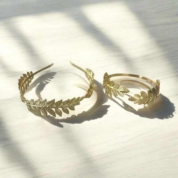 FINREZIO Greek Goddess Jewelry Set | Gold Laurel Leaf Headband & Arm Cuff | NWT - Picture 5 of 5